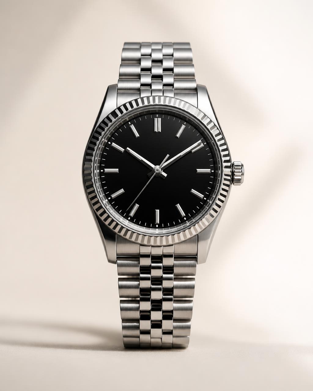 Noir 40 mechanical watch with a black dial